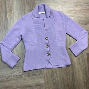 Fabiana Filippi Wool Silk Cashmere Knit Cardigan Womens Small Lavender Italy